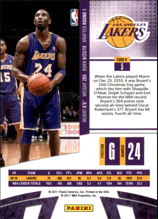 2010-11 Absolute Memorabilia #5 Kobe Bryant back image