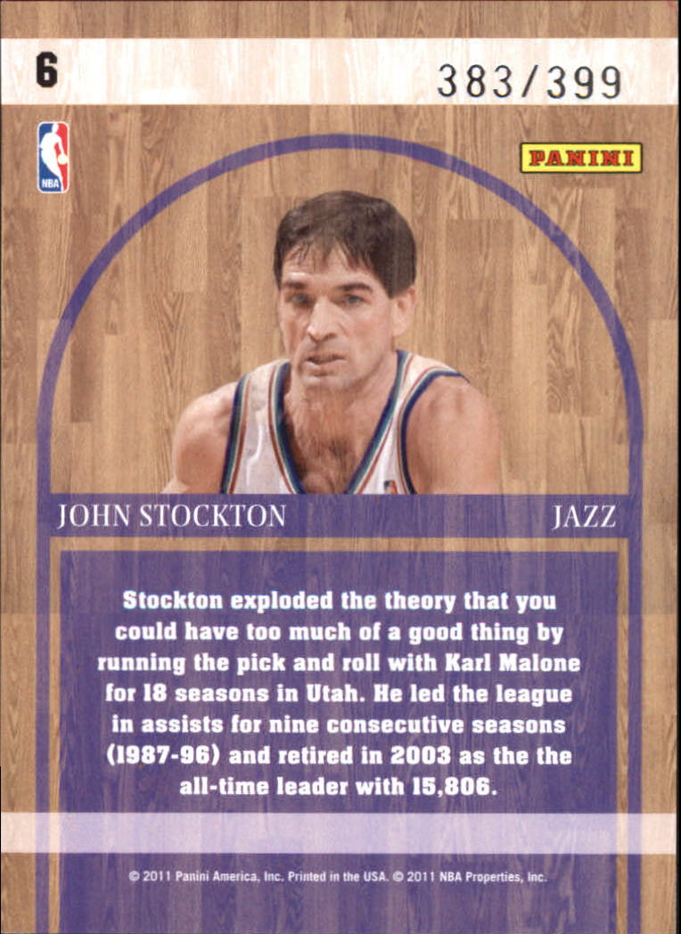 2010-11 Absolute Memorabilia NBA Icons #6 John Stockton back image