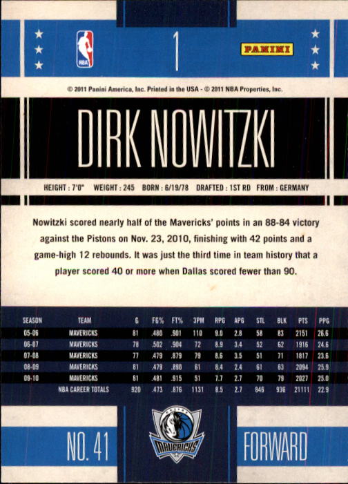 2010-11 Classics #1 Dirk Nowitzki back image