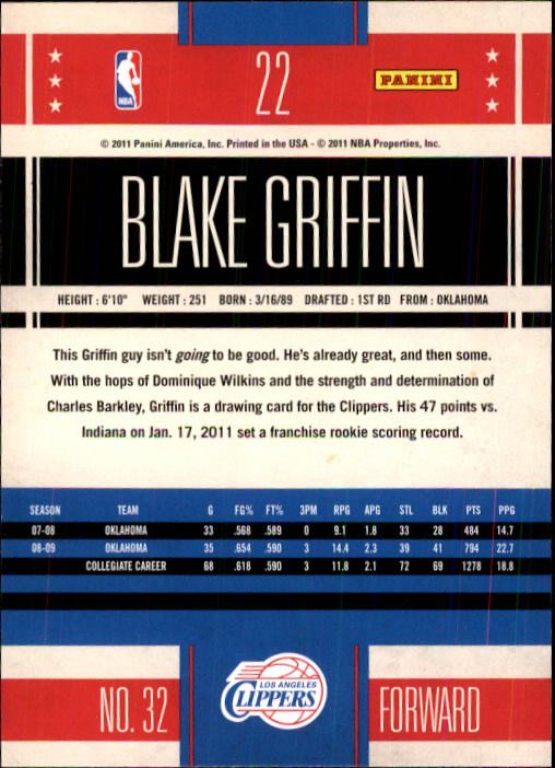 2010-11 Classics #22 Blake Griffin back image