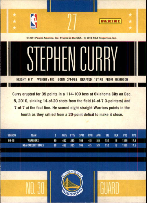 2010-11 Classics #27 Stephen Curry back image