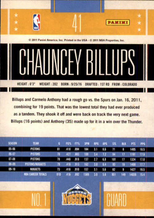 2010-11 Classics #41 Chauncey Billups back image