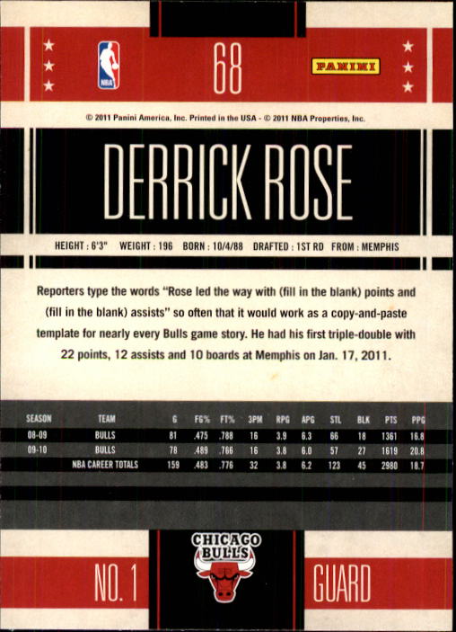 2010-11 Classics #68 Derrick Rose back image
