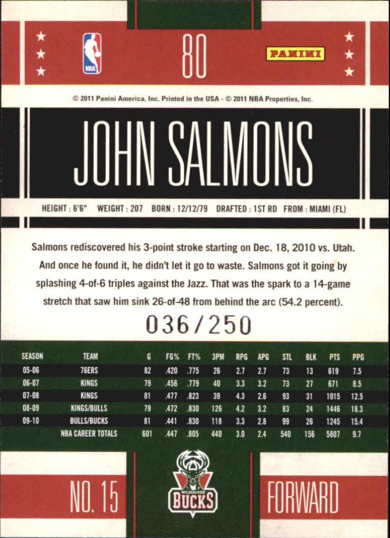 2010-11 Classics Timeless Tributes Silver #80 John Salmons back image