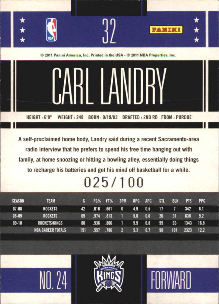 2010-11 Classics Timeless Tributes Gold #32 Carl Landry back image