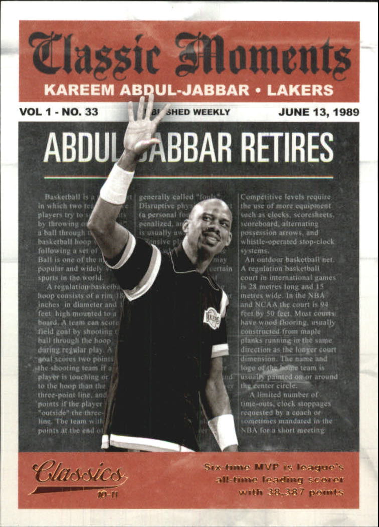2010-11 Classics Classic Moments #7 Kareem Abdul-Jabbar