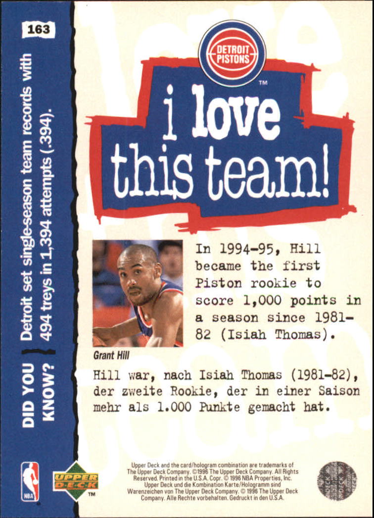 1995-96 Collector's Choice International German II #163 Grant Hill LOVE back image