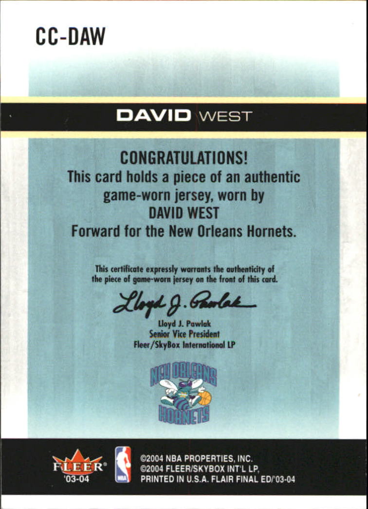 2003-04 Flair Final Edition Courtside Cuts Jerseys Green #DAW David West back image