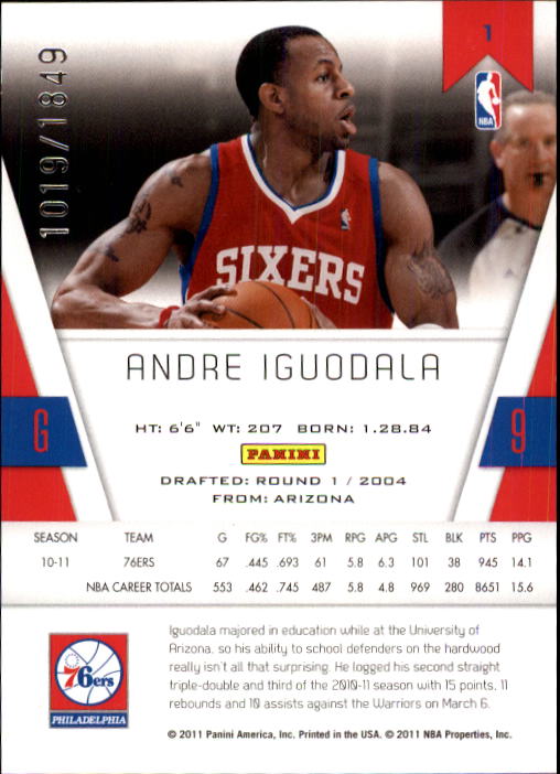 2010-11 Totally Certified #1 Andre Iguodala back image