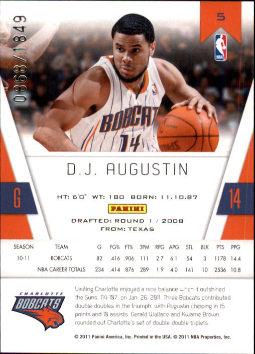 2010-11 Totally Certified #5 D.J. Augustin back image