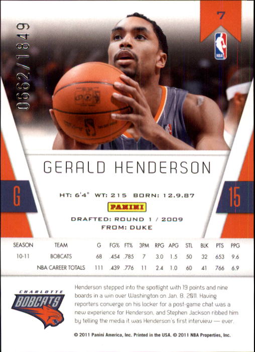 2010-11 Totally Certified #7 Gerald Henderson back image