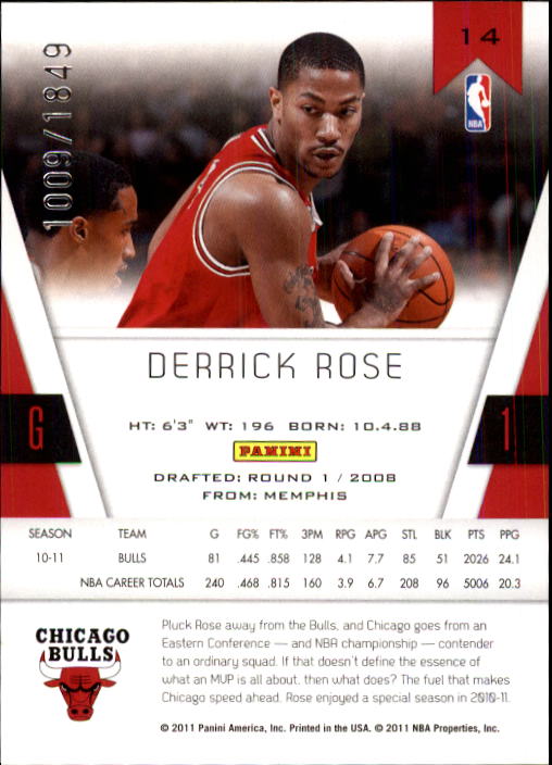 2010-11 Totally Certified #14 Derrick Rose back image