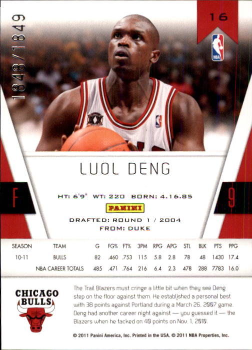 2010-11 Totally Certified #16 Luol Deng back image