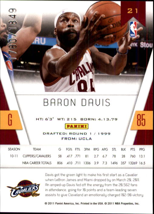 2010-11 Totally Certified #21 Baron Davis back image