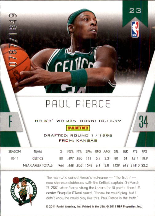 2010-11 Totally Certified #23 Paul Pierce back image