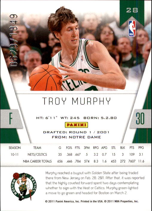 2010-11 Totally Certified #28 Troy Murphy back image
