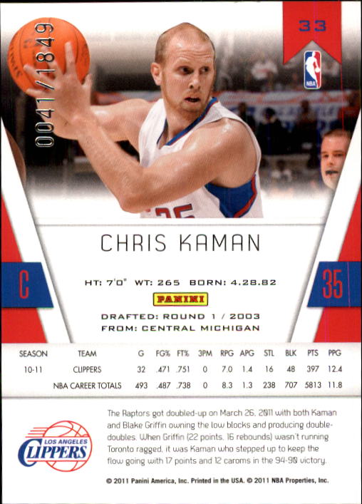 2010-11 Totally Certified #33 Chris Kaman back image