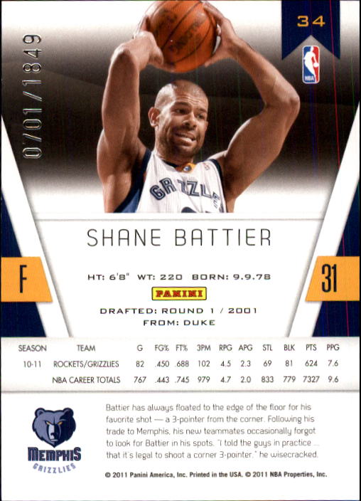 2010-11 Totally Certified #34 Shane Battier back image