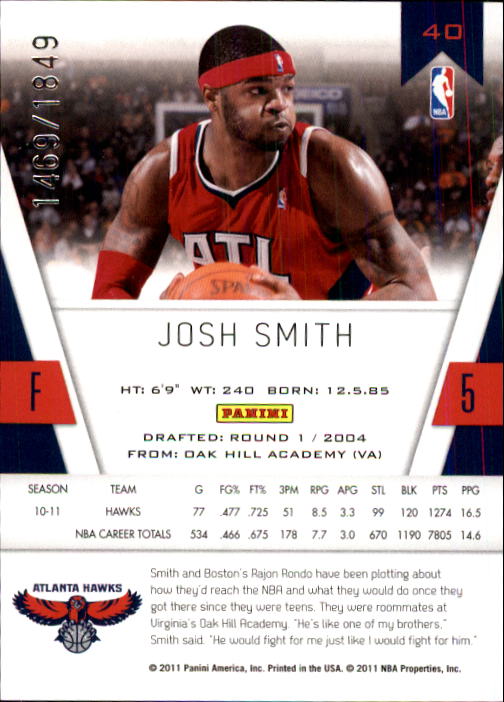 2010-11 Totally Certified #40 Josh Smith back image
