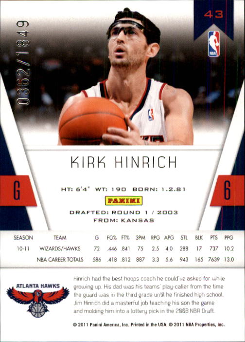 2010-11 Totally Certified #43 Kirk Hinrich back image