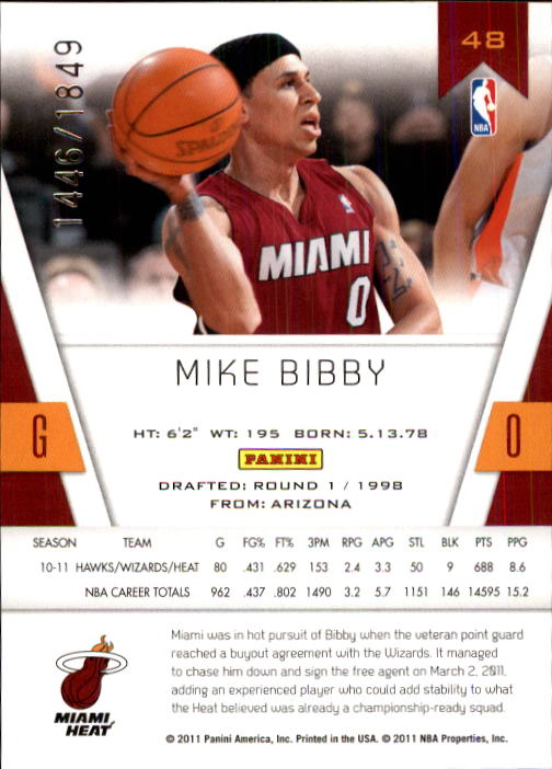 2010-11 Totally Certified #48 Mike Bibby back image