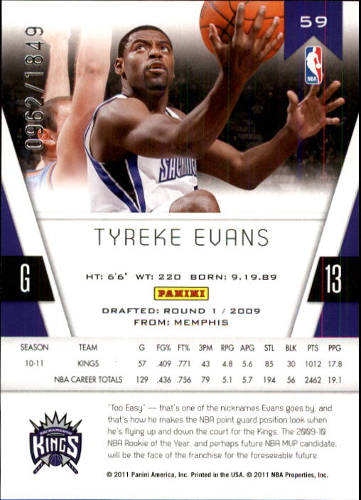 2010-11 Totally Certified #59 Tyreke Evans back image
