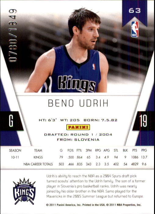2010-11 Totally Certified #63 Beno Udrih back image