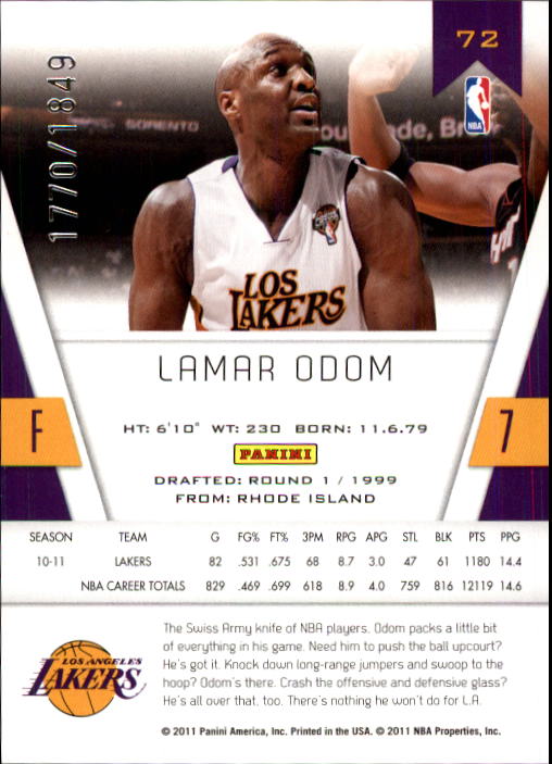 2010-11 Totally Certified #72 Lamar Odom back image