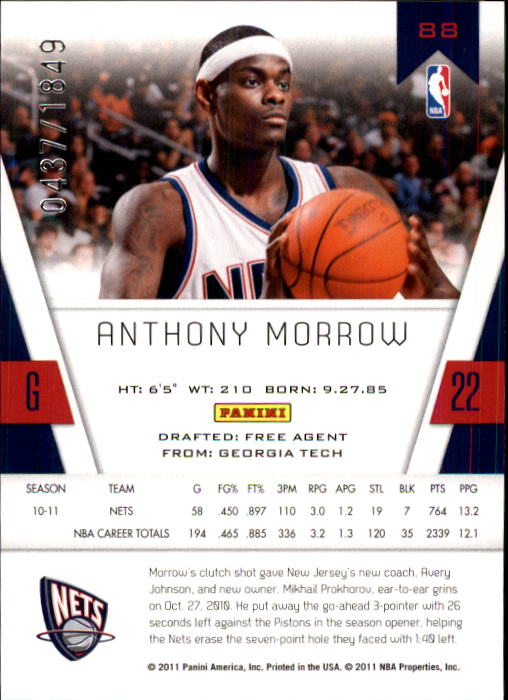 2010-11 Totally Certified #88 Anthony Morrow back image
