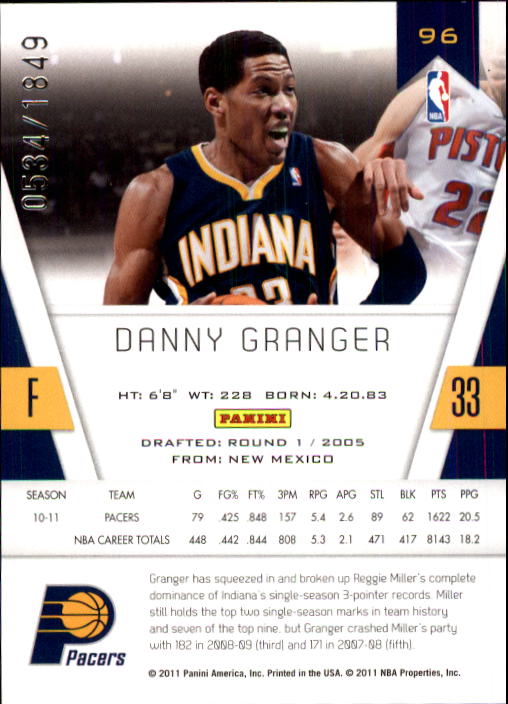 2010-11 Totally Certified #96 Danny Granger back image