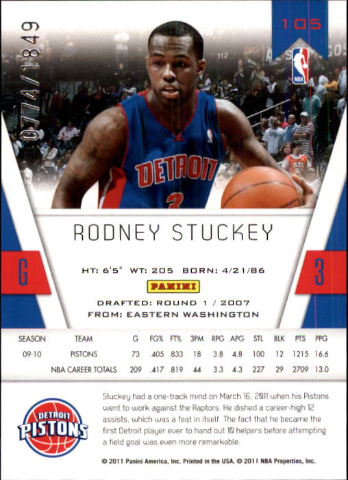 2010-11 Totally Certified #105 Rodney Stuckey back image