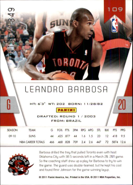 2010-11 Totally Certified #109 Leandro Barbosa back image