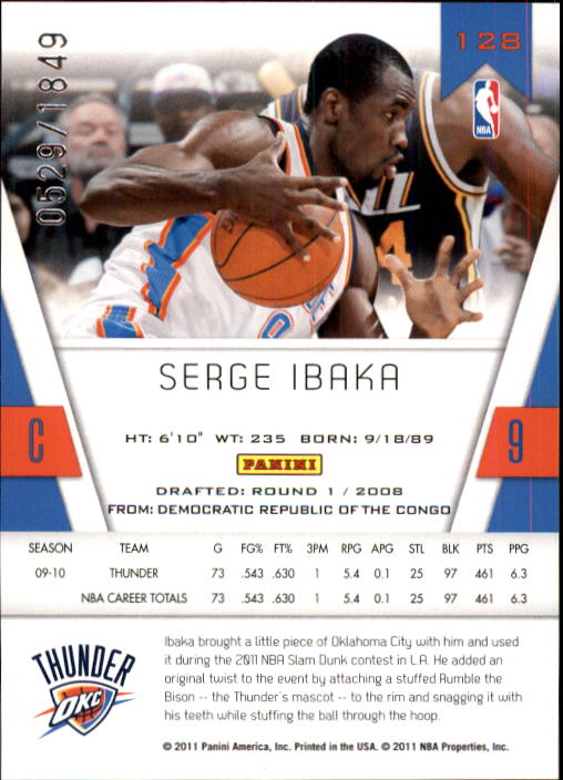 2010-11 Totally Certified #128 Serge Ibaka back image