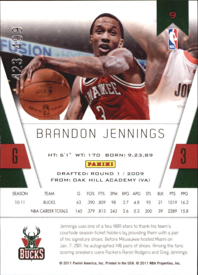 2010-11 Totally Certified Red #9 Brandon Jennings back image