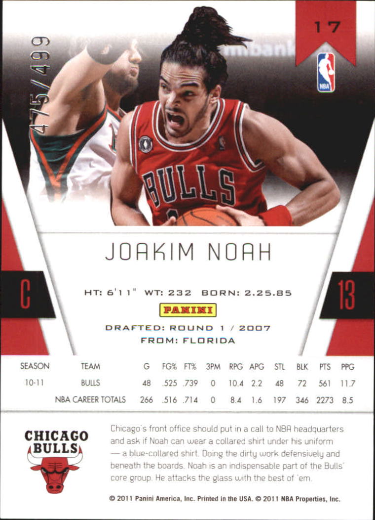 2010-11 Totally Certified Red #17 Joakim Noah back image