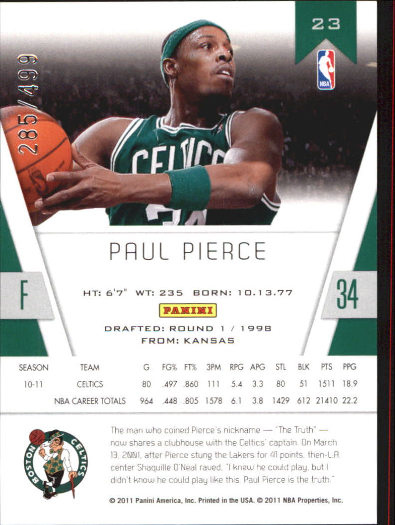 2010-11 Totally Certified Red #23 Paul Pierce back image