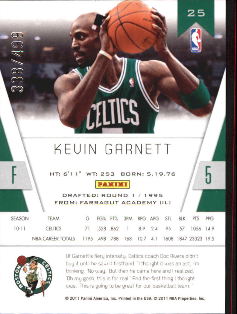 2010-11 Totally Certified Red #25 Kevin Garnett back image