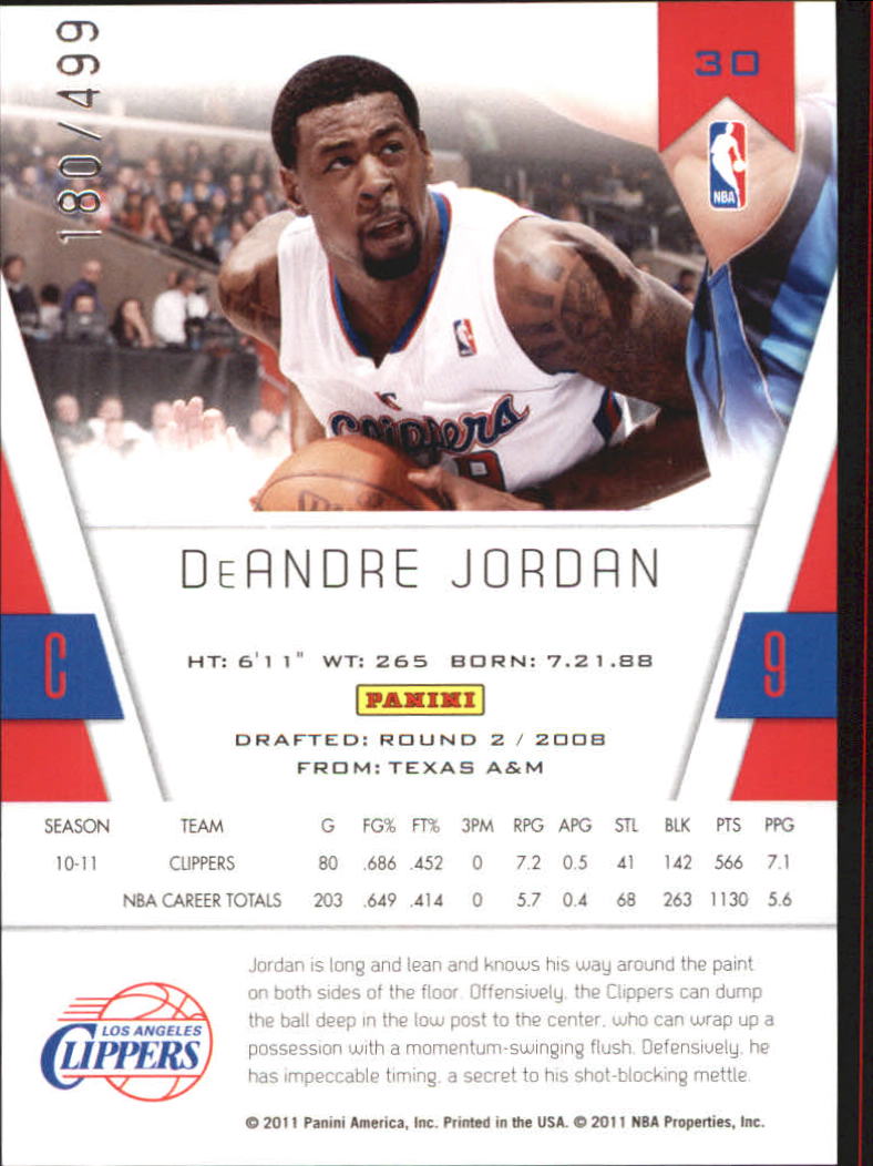 2010-11 Totally Certified Red #30 DeAndre Jordan back image