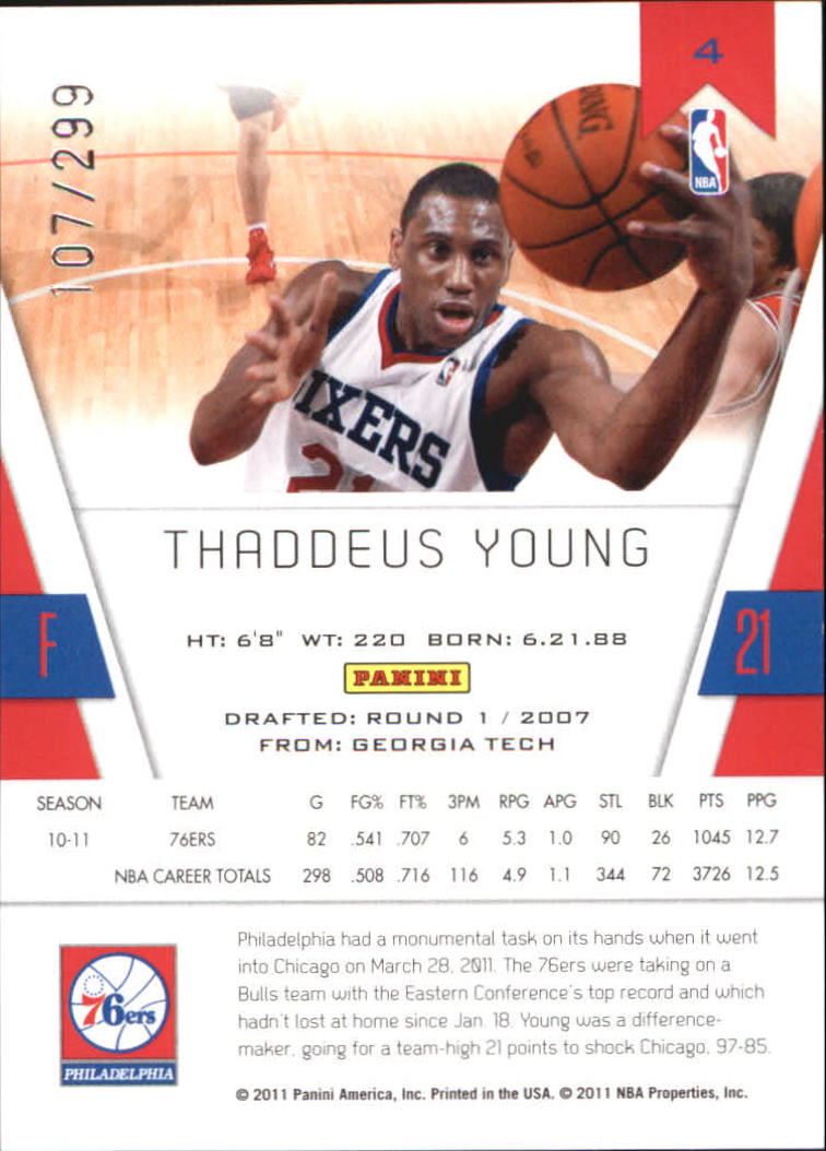 2010-11 Totally Certified Blue #4 Thaddeus Young back image