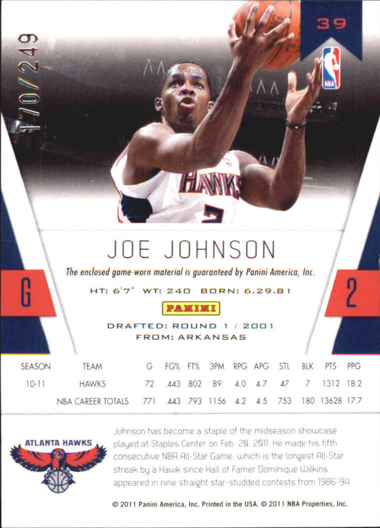2010-11 Totally Certified Red Materials #39 Joe Johnson/249 back image