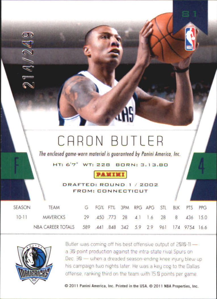 2010-11 Totally Certified Red Materials #81 Caron Butler/249 back image
