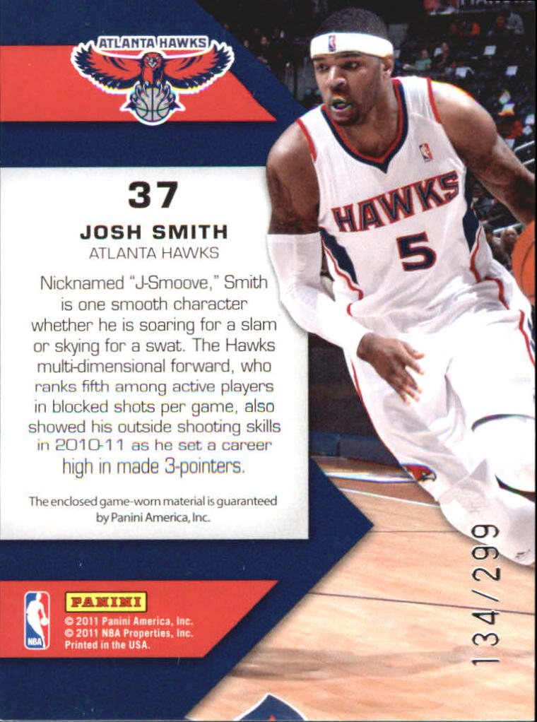 2010-11 Totally Certified Fabric of the Game Jumbo Jersey Number #37 Josh Smith/299