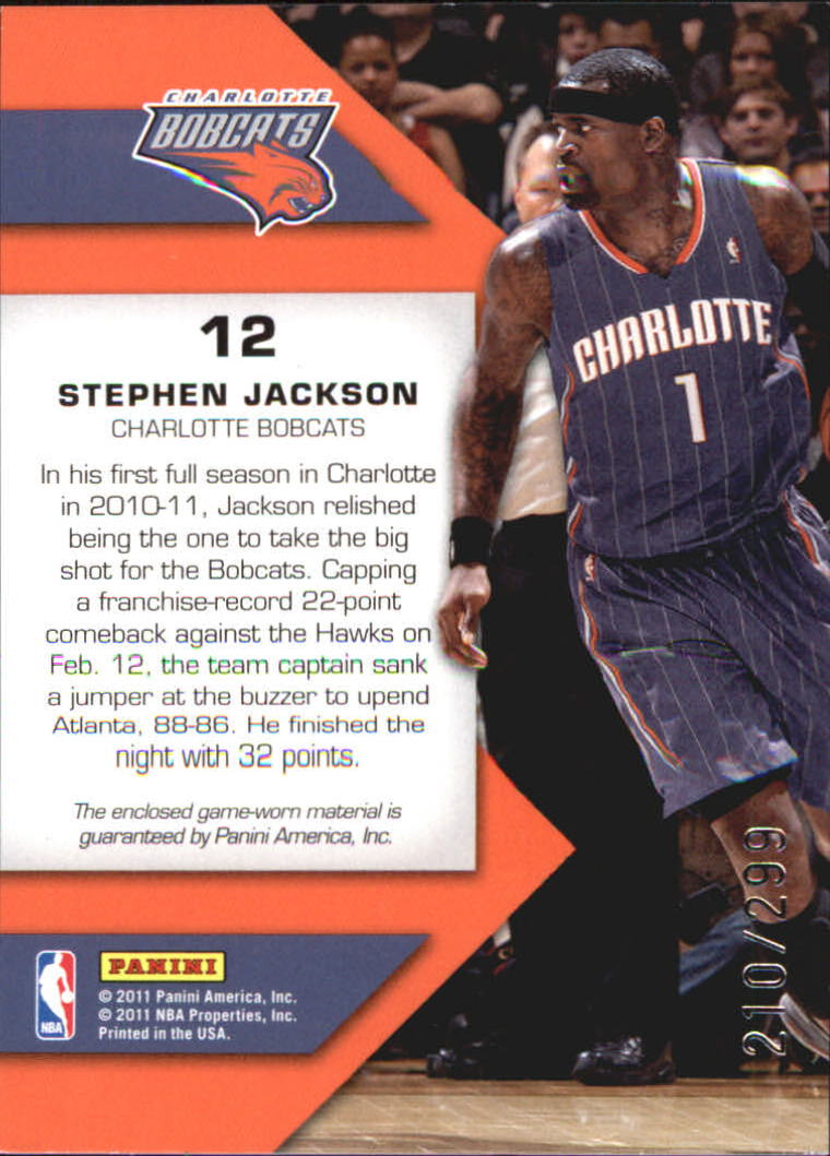 2010-11 Totally Certified Fabric of the Game Jumbo Team #12 Stephen Jackson/299 back image