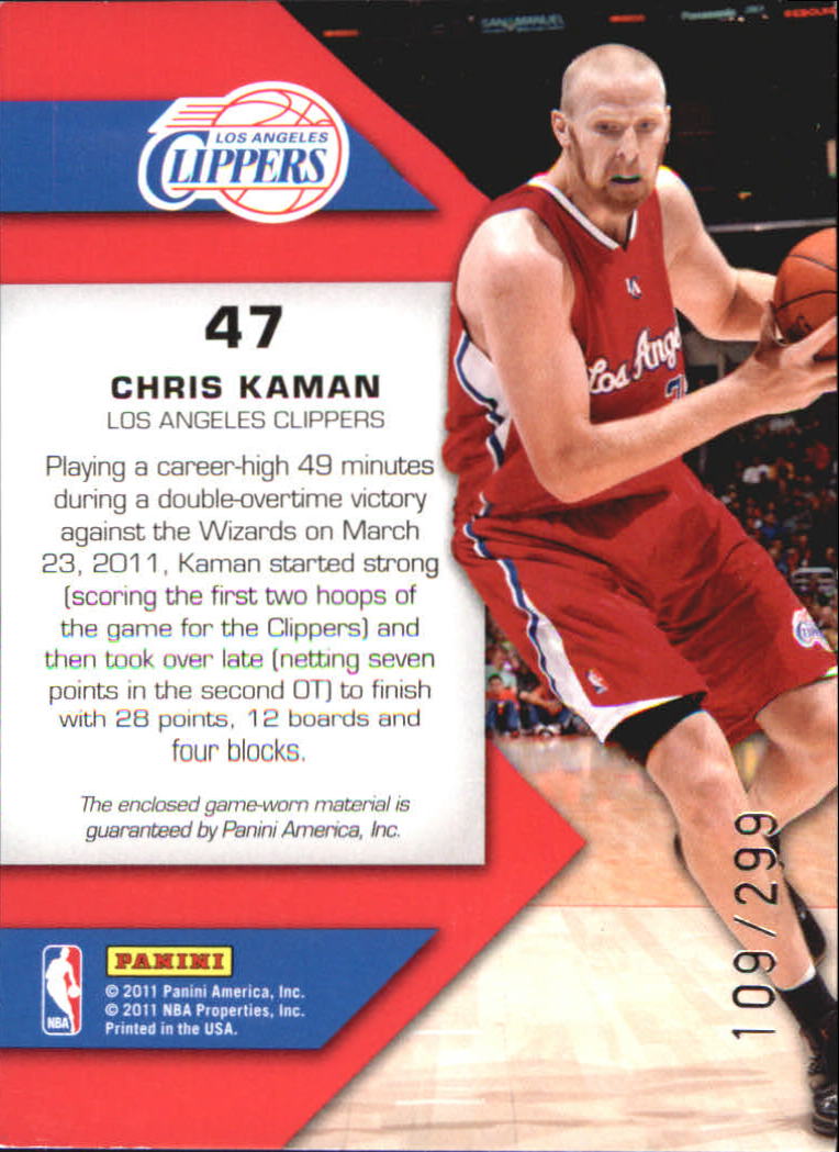2010-11 Totally Certified Fabric of the Game Jumbo Team #47 Chris Kaman/299 back image