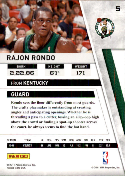 2010-11 Panini Season Update #5 Rajon Rondo back image