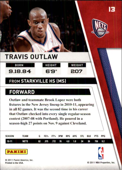 2010-11 Panini Season Update #13 Travis Outlaw back image
