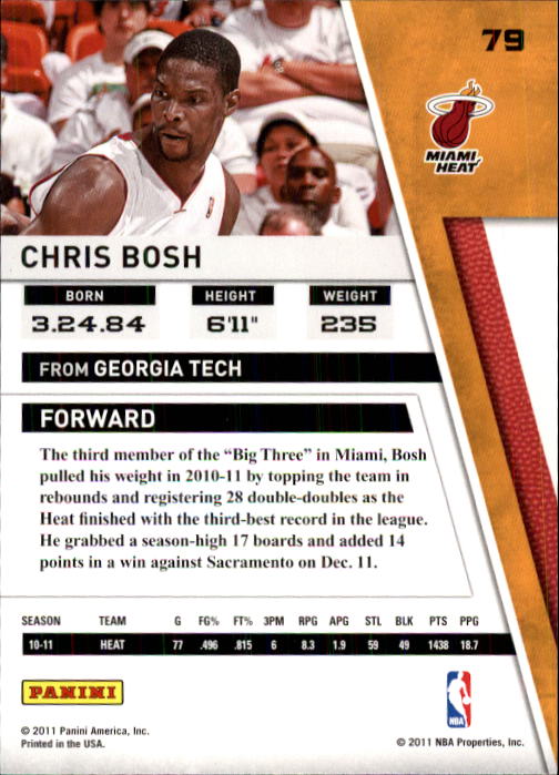 2010-11 Panini Season Update #79 Chris Bosh back image