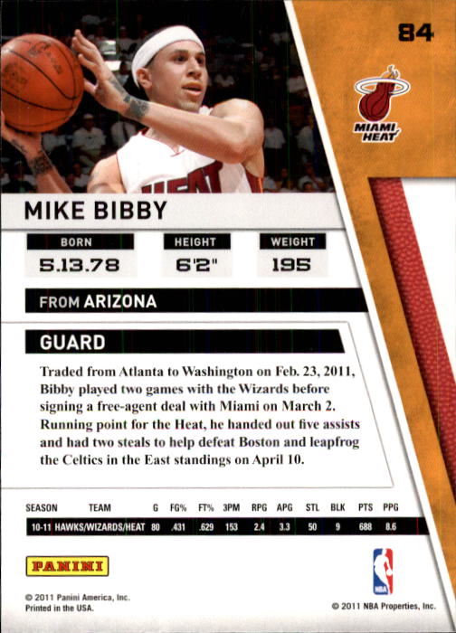 2010-11 Panini Season Update #84 Mike Bibby back image