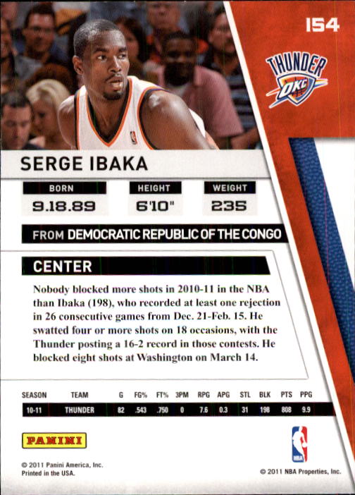 2010-11 Panini Season Update #154 Serge Ibaka back image