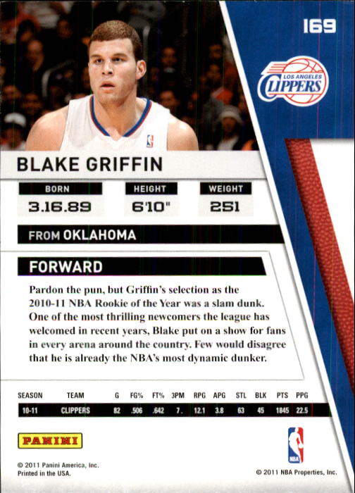 2010-11 Panini Season Update #169 Blake Griffin back image